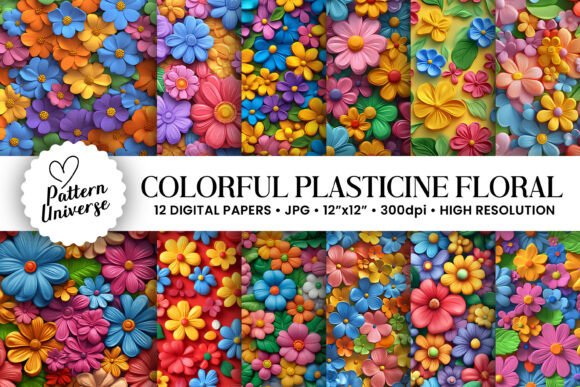 3D Plasticine Flowers Seamless Patterns: A Creative Resource for Modern Crafters