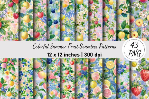 Colorful Summer Fruit Seamless Patterns