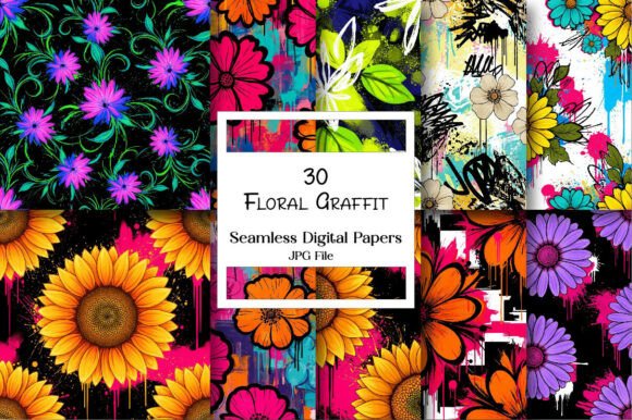 Floral Graffiti Patterns Digital Paper