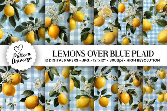 Lemons Over Blue Plaid Patterns: A Versatile Digital Asset for Creative Projects