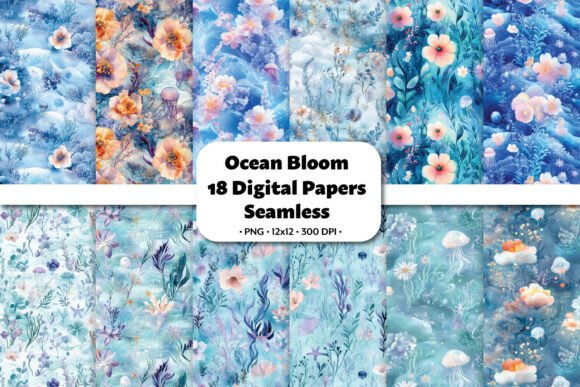 Ocean Bloom 18 Seamless Patterns