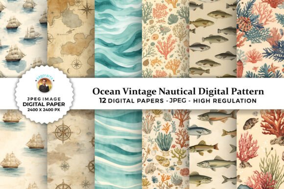 Ocean Vintage Nautical Digital Patterns