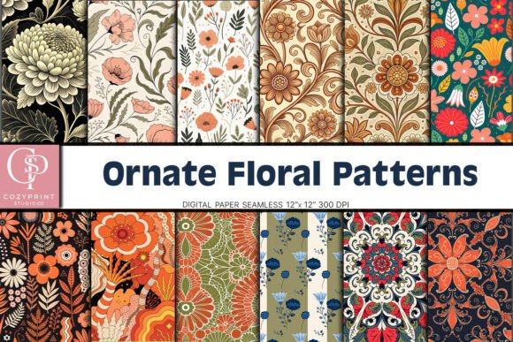 Ornate Floral Patterns Digital Paper for Creative Projects