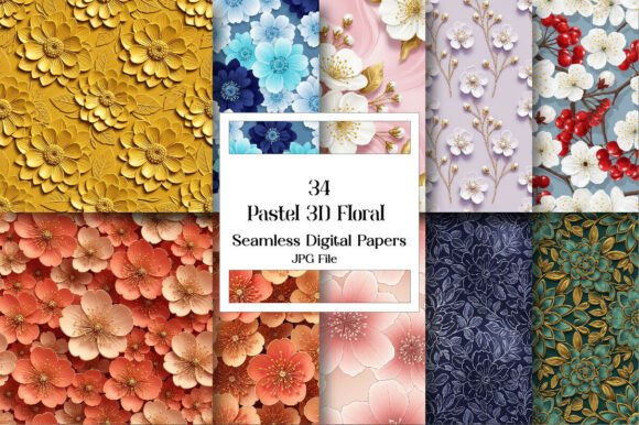 Pastel 3D Floral Seamless Patterns