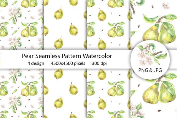 Pear Flower Watercolor Seamless Patterns