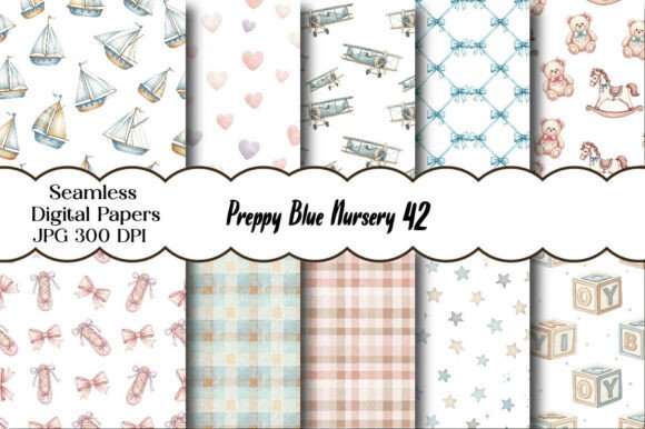 Preppy Blue Nursery Seamless Patterns