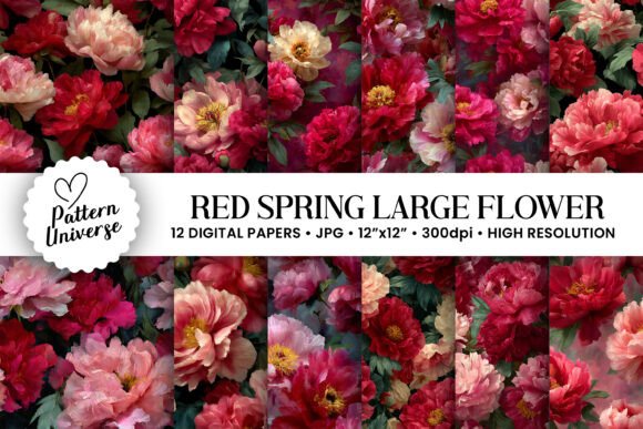 Red Spring Large Flowers Patterns