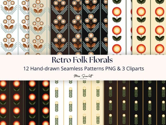Retro Folk Florals Patterns Cliparts