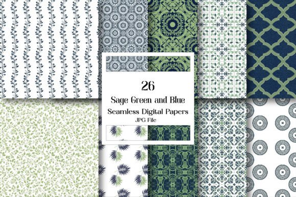 Sage Green and Blue Patterns Paper Pack