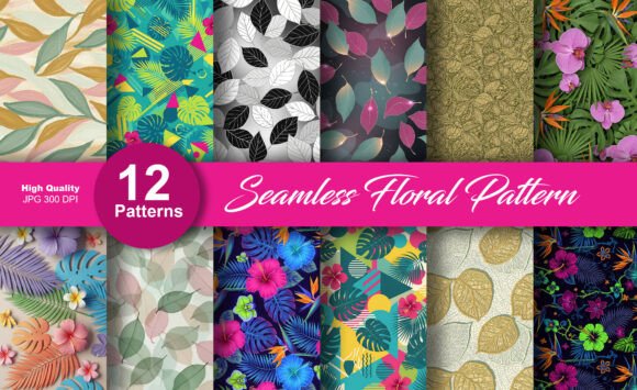 Seamless Tropical Floral 12 Set Patterns for Creative Expression