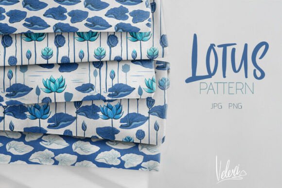Set of 12 Seamless Patterns with Lotuses
