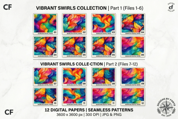Vibrant Swirls 12 Seamless Patterns