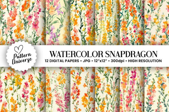 Watercolor Snapdragon Flowers Patterns for Creative Projects